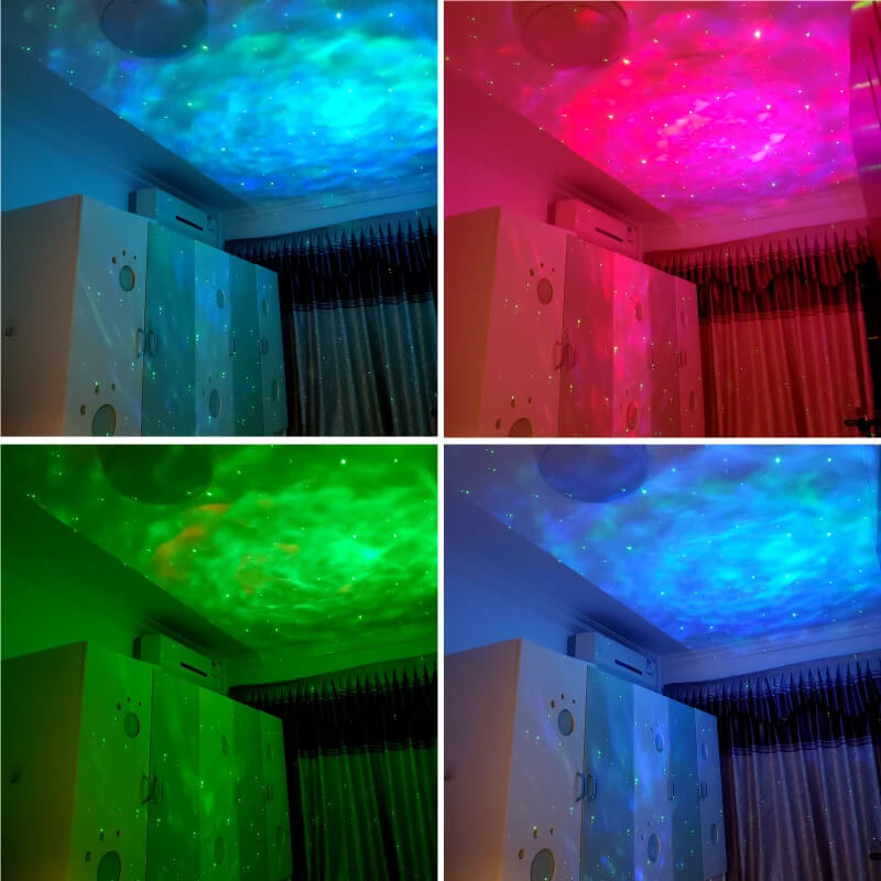 projection de galaxie colorée dans une chambre d'adulte
