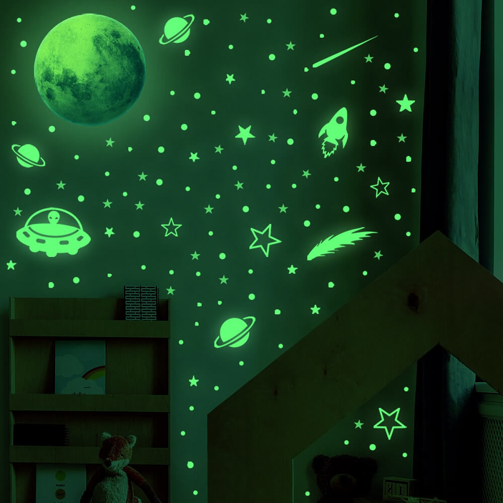 Yosemy Autocollants Lumineux 4 Pièces Lune Étoiles Lumineuses Stickers  Muraux Décoration de Plafond Fluorescent Autocollant pour Chambres  d'enfants
