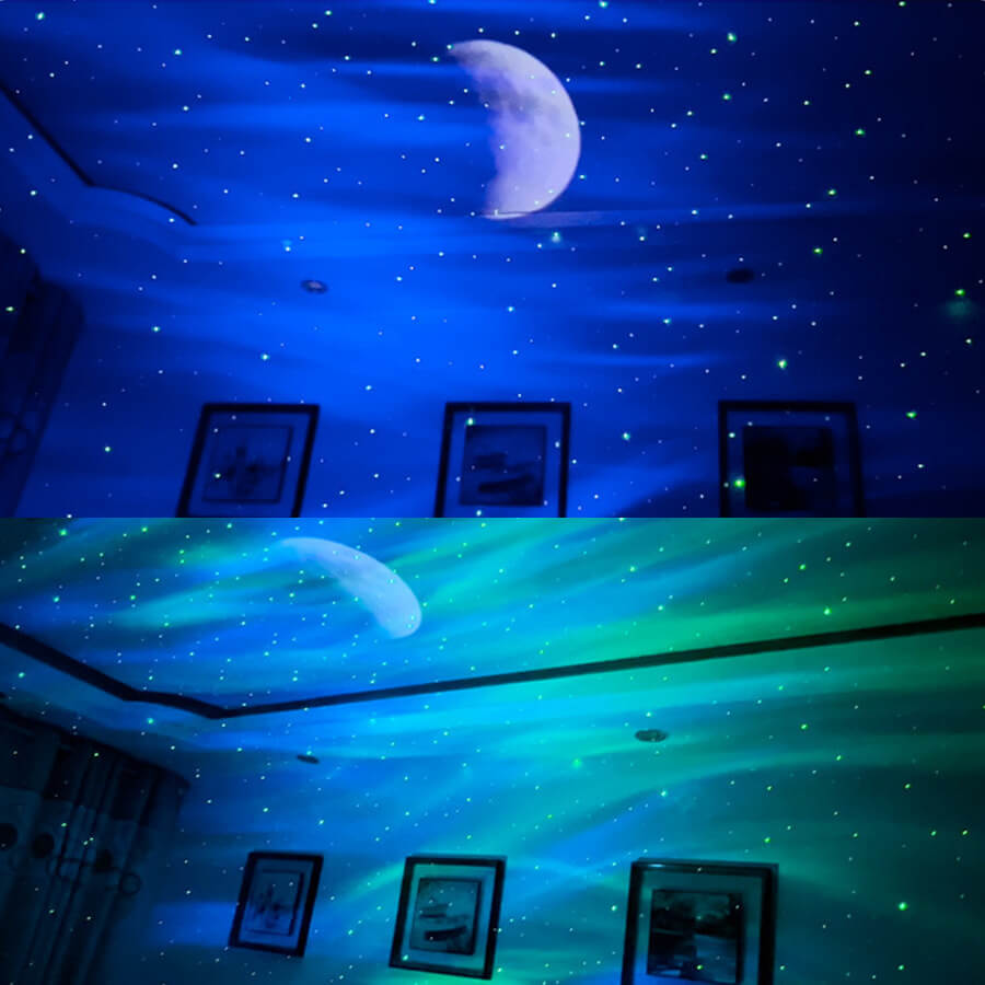 projection nocturne d'étoiles et de la lune